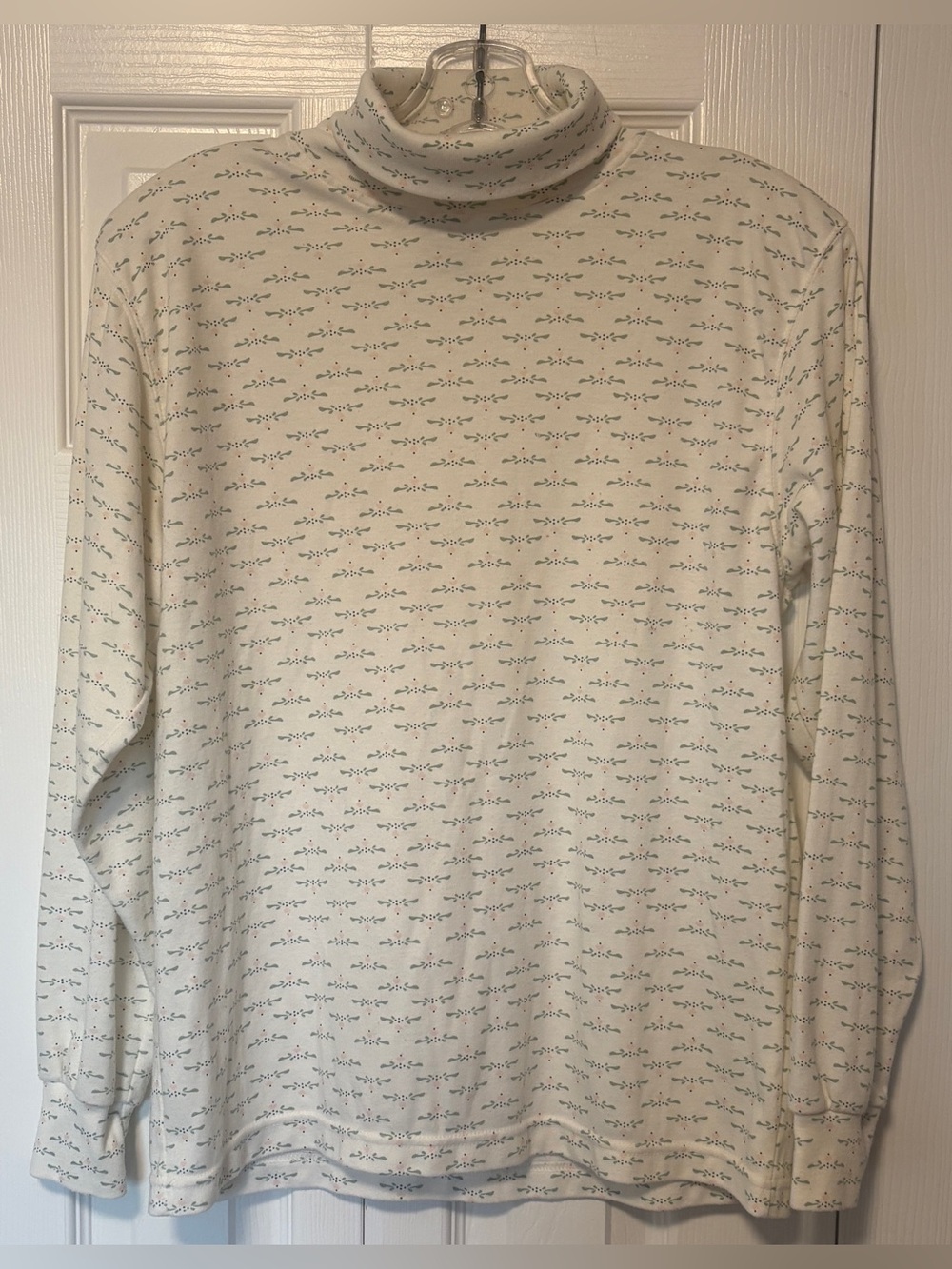 Vintage FairSet Ditsy Print Turtleneck Long Sleeve Top Cream Size Medium